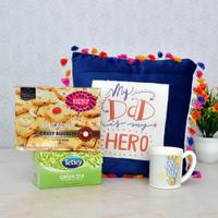 Fathers Day Pillow with Tea, Biscuits & Mug