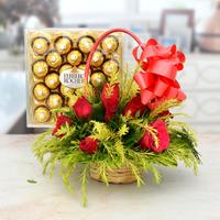 12 Roses Basket with Rocher