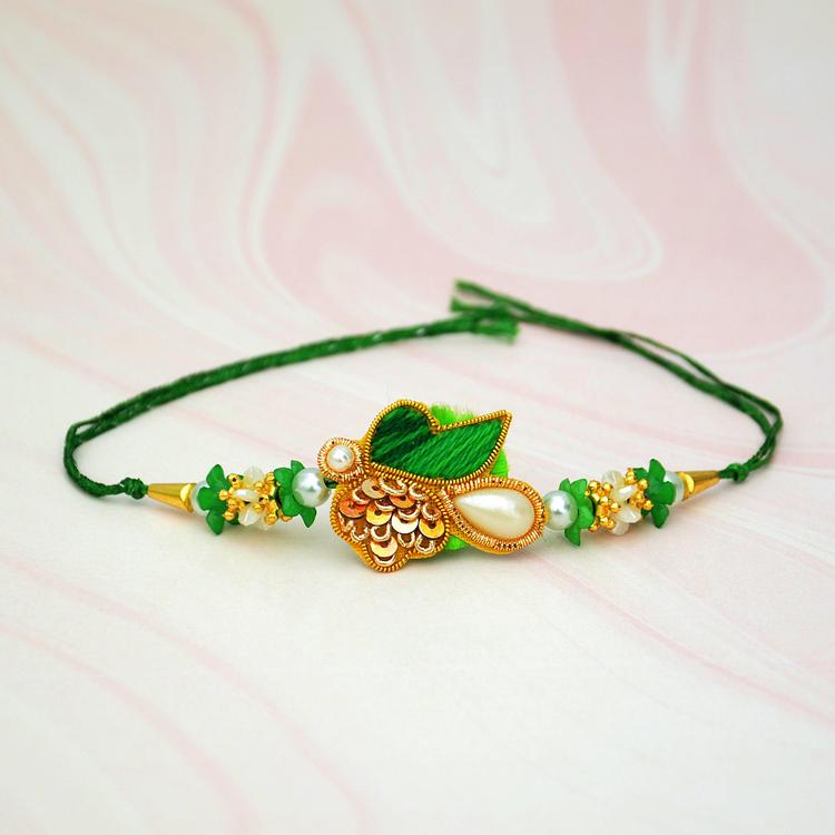 Golden and Green Zardosi Rakhi