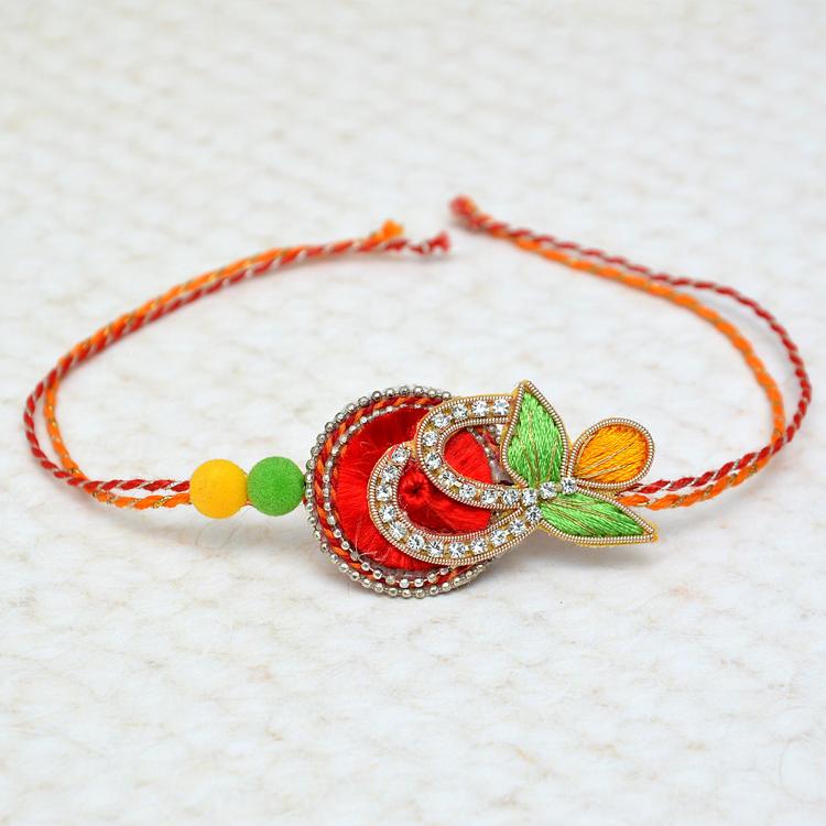 Green and Red Zardosi With Designer Dori Rakhi