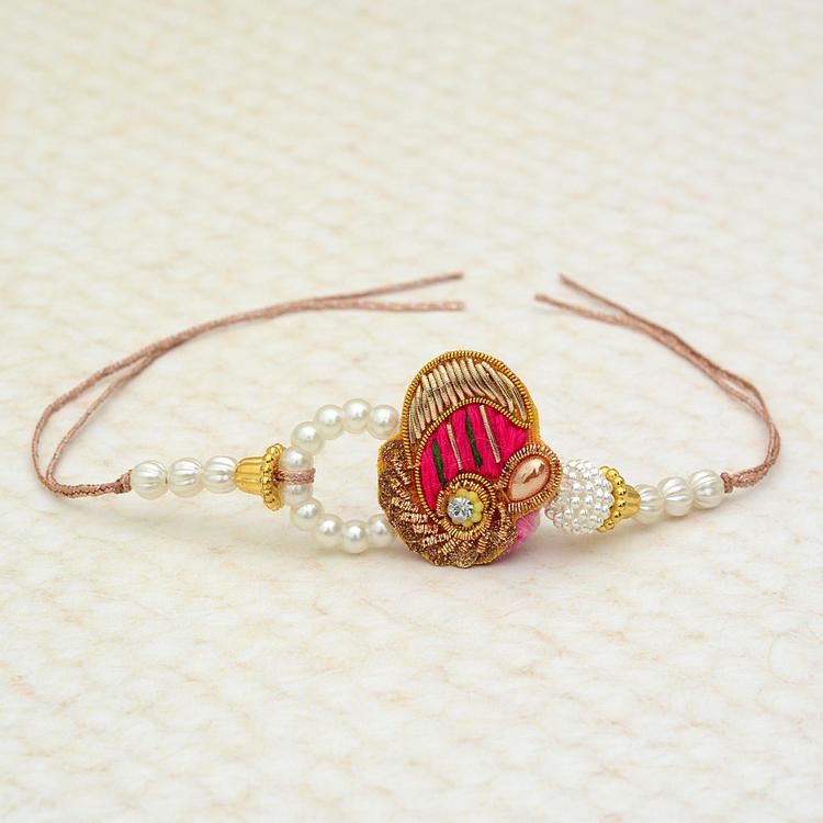 Golden Zardosi With Pearl Rakhi