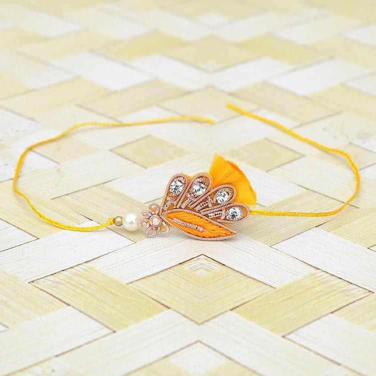 Cute Yellow Zardosi Rakhi