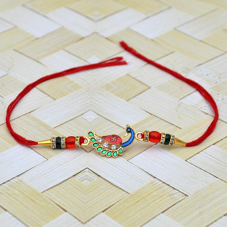 Red and Blue Cute Peacock Rakhi