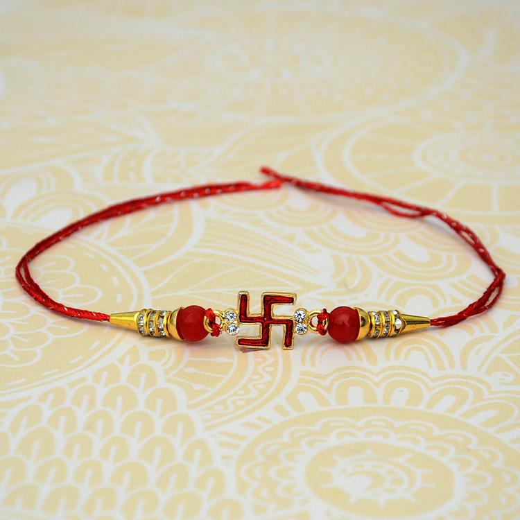 Golden and Red Swastik Rakhi