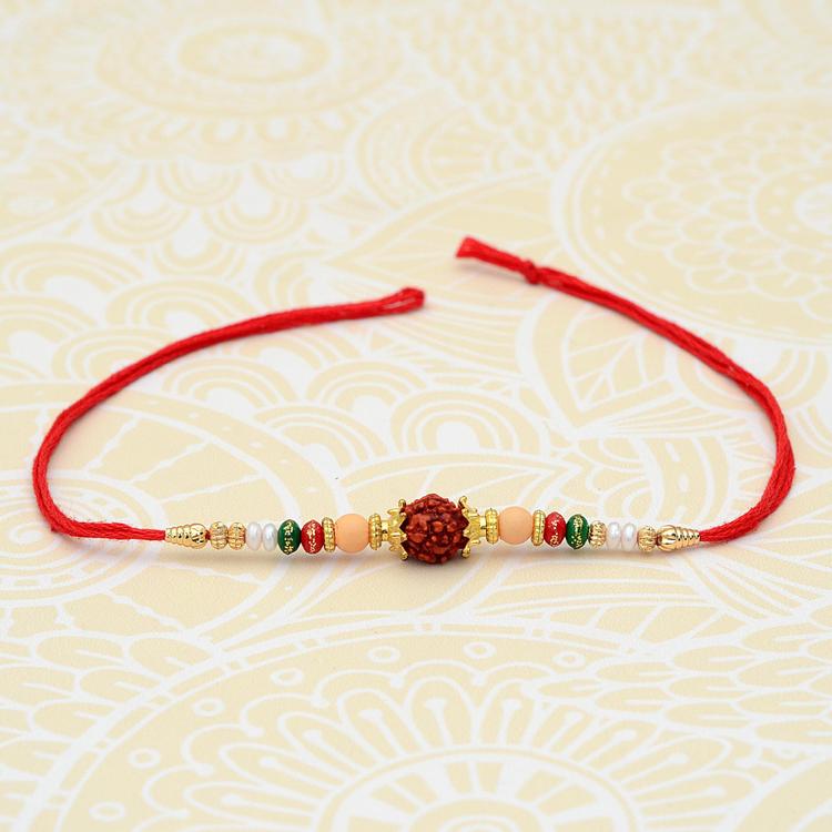 Rudraksh with Red Dori Rakhi