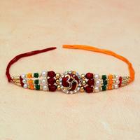 Red and Green Beads with Pearls OM Rakhi