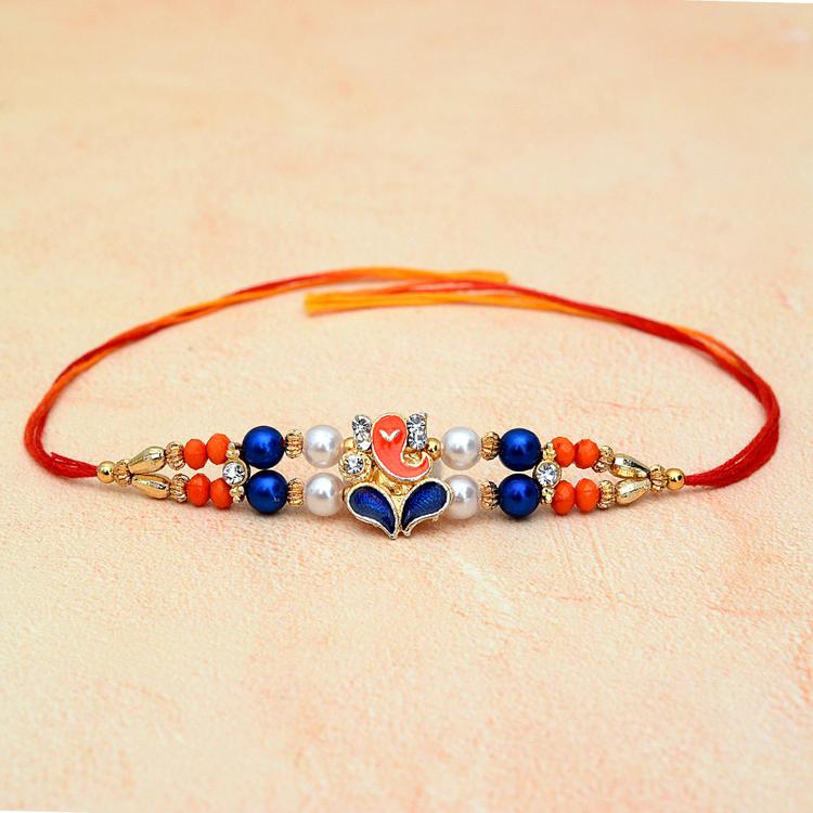 Metal Ganesha with Stones and Beads Rakhi