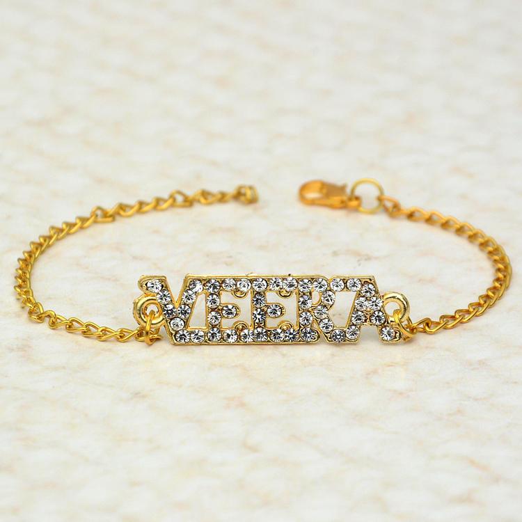 Yellow Metal & Stones Veera Bracelet Rakhi