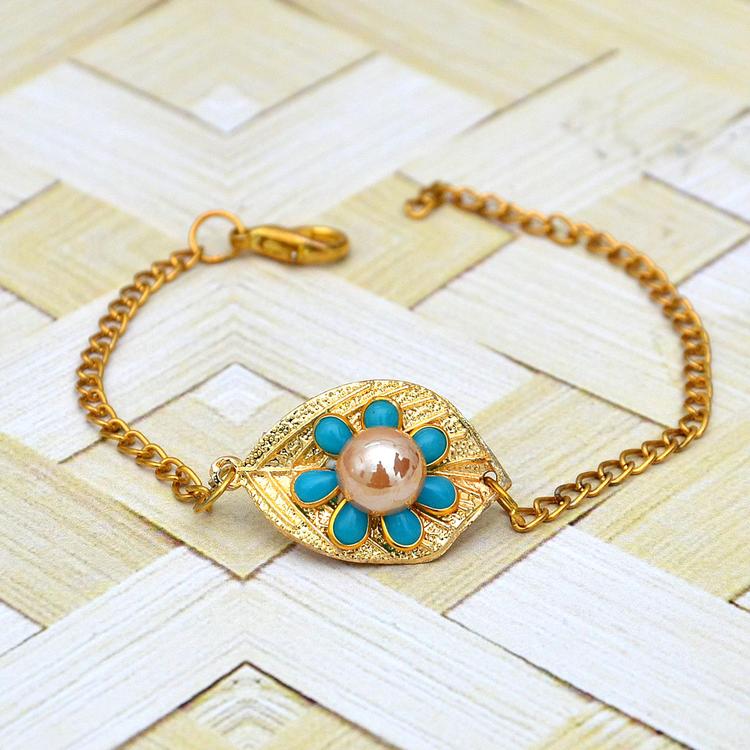 Yellow Metal Leaf Bracelet Rakhi