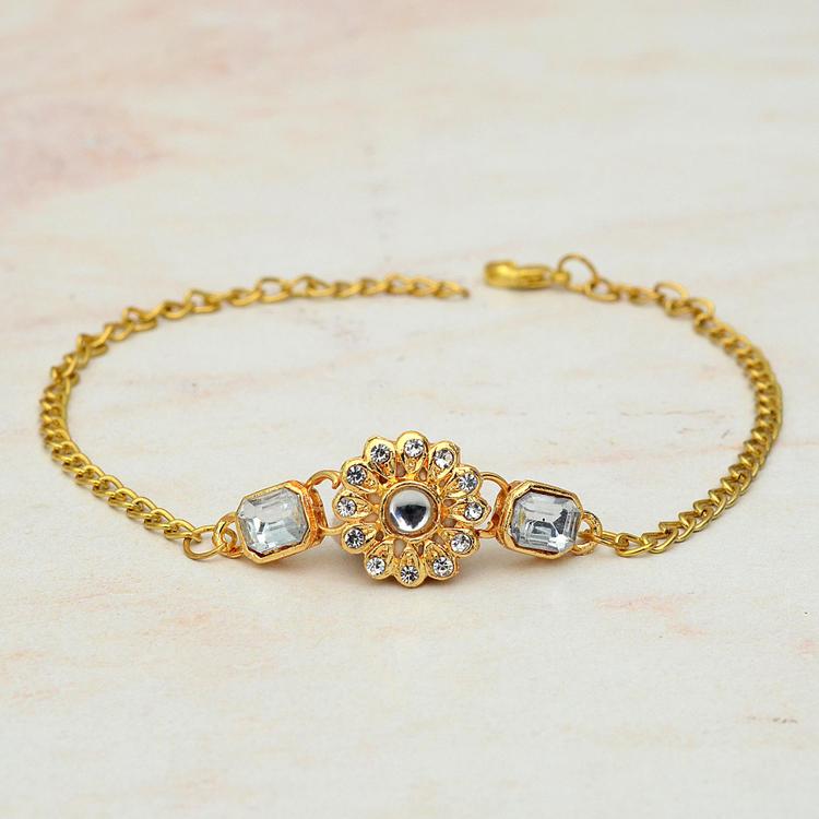 Round Yellow Metal with Stones Rakhi