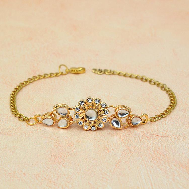 Yellow Metal Stones Bracelet Rakhi