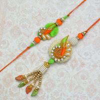 Green & Orange Pearl Rakhi & Lumba