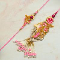 Pink Beads with Zardosi Bhaiya Bhabhi Rakhi
