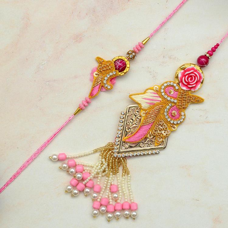 Pink Beads with Zardosi Bhaiya Bhabhi Rakhi