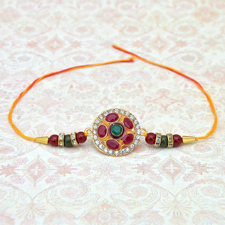 Round Metal with Stones Work Rakhi