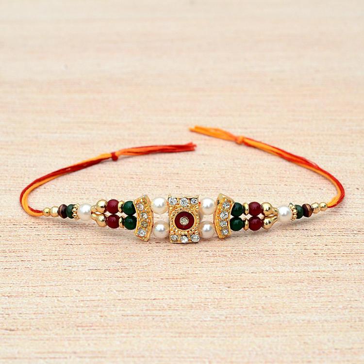 Stones, Beads Rakhi with Mouli Dhaga