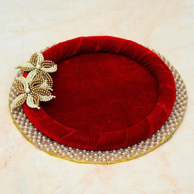 Red Velvet Pearl Round Thali