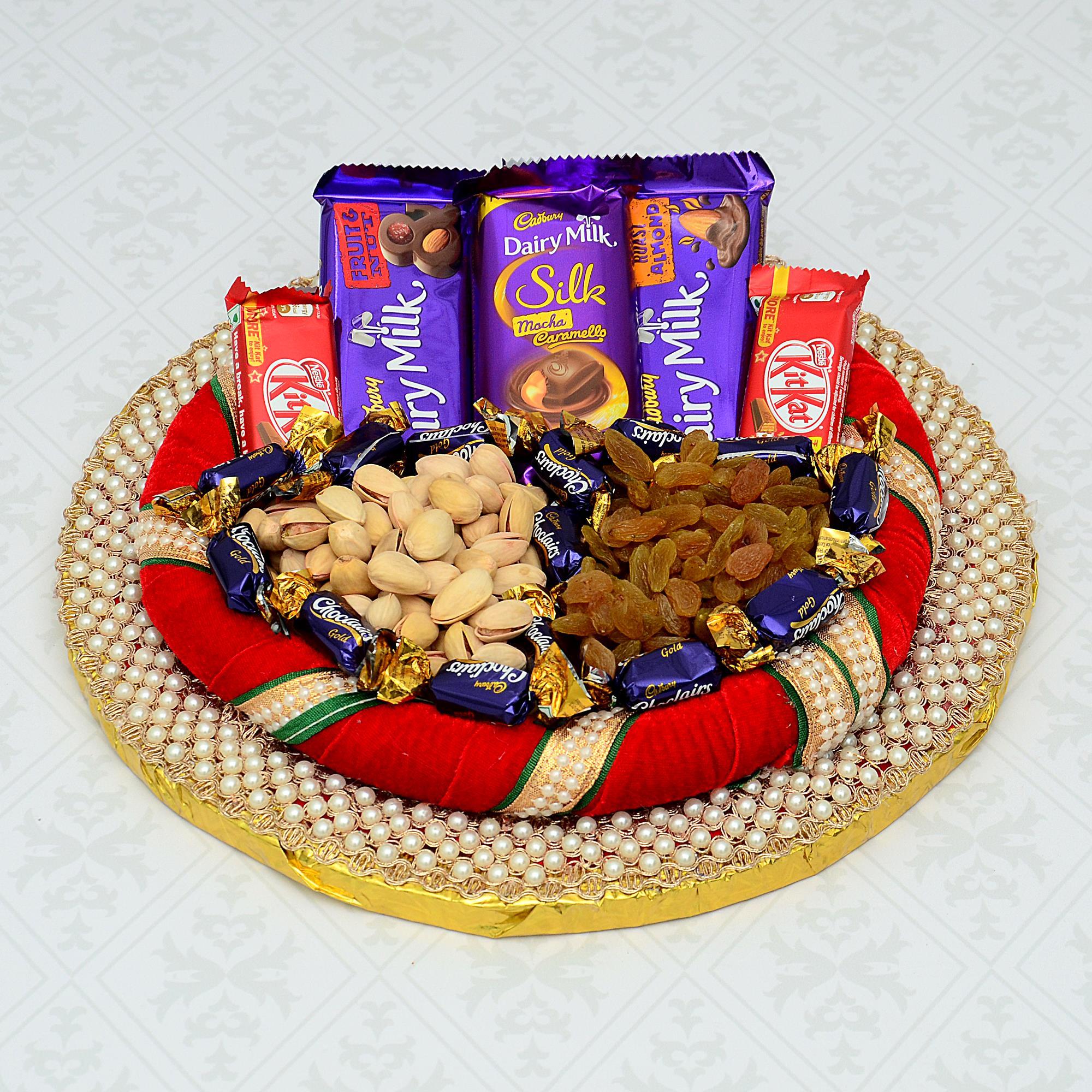 Chocolates & Dry Fruits Thali Different Flavor Dairy Milk Chocolates