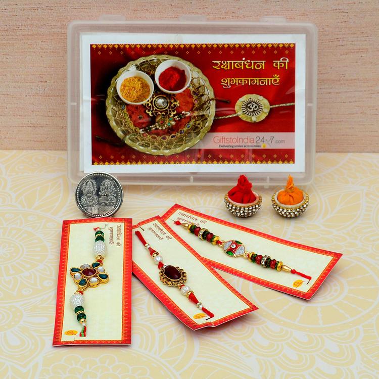 Set of 3 - Kundan and Stone Rakhi Sets