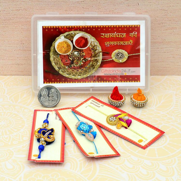 Set of 3 - Colorful Zardosi Rakhi