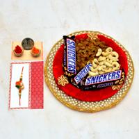 Dry Fruits, Snickers with a Thali & Rakhi