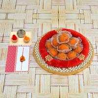 Rakhi Sweets Thali - Motichur Laddu with Thali & Rakhi