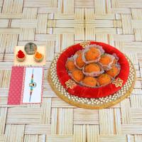 Rakhi Sweets Thali - Motichur Laddu in a Thali & Rakhi