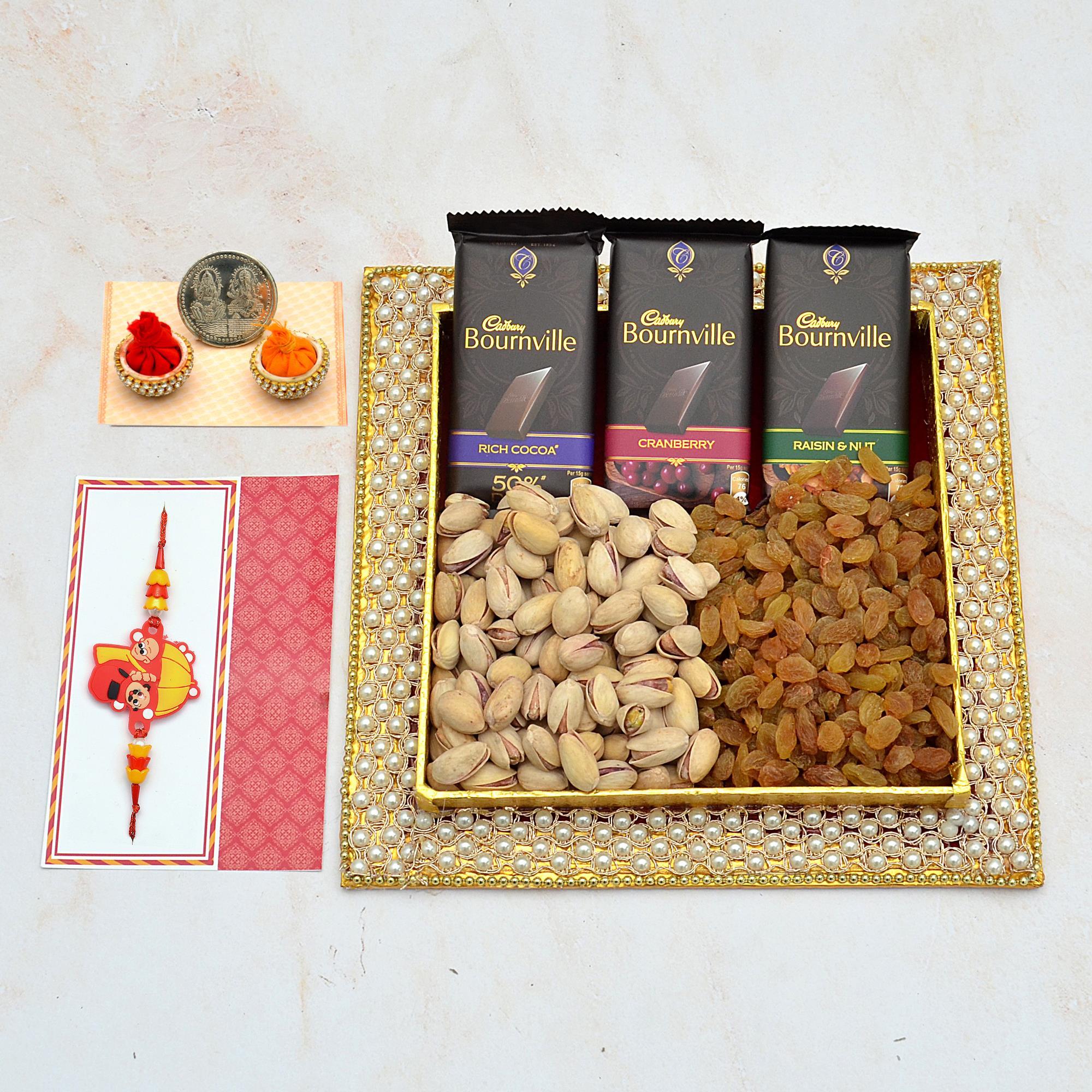 Rakhi Chocolate & Dry Fruit Thali 200gm Dry Fruits with 3 Different