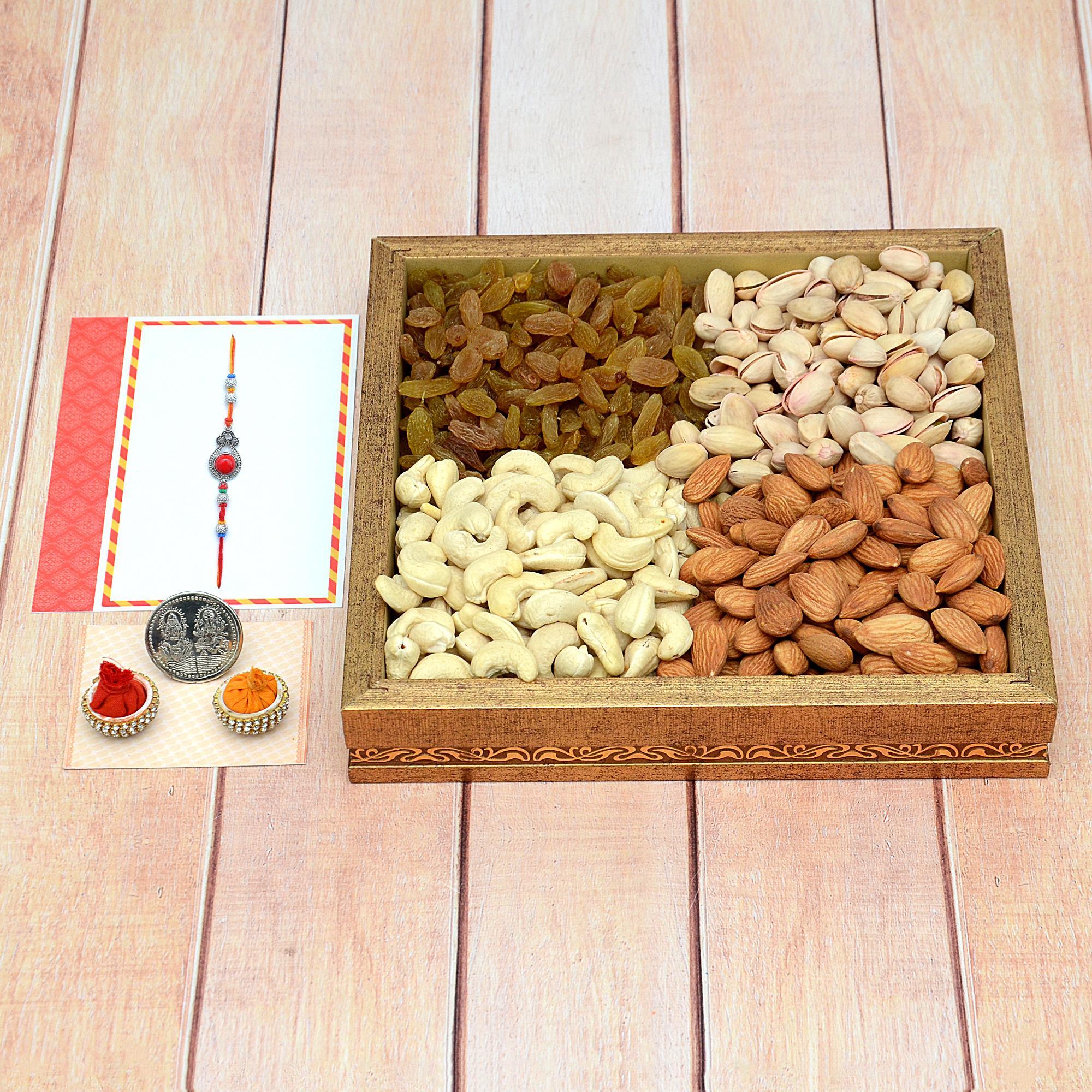 Rakhi Thali - Dry Fruits, Rakhi | Choco DryFruit Hampers