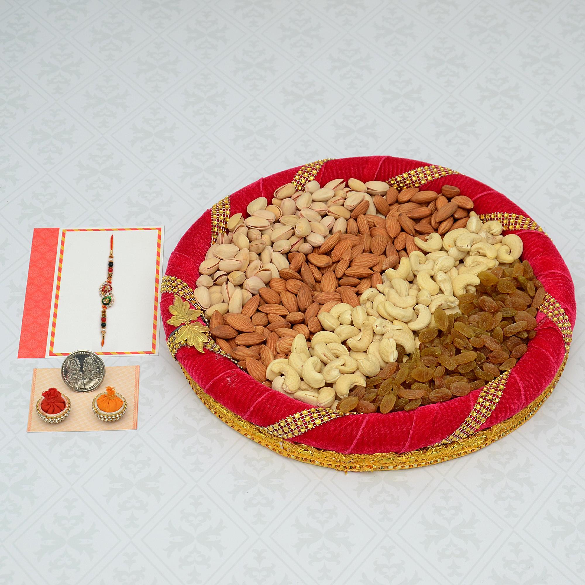 Rakhi Dry Fruits Thali 1 Kg Kaju Almond Pista With Raisins In A