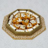 Sweets Thali - Kaju Roll with Moti Park in a Thali