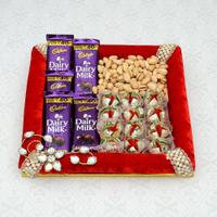 Dairy Milk, Kaju Pista Phool & Pista in a Thali