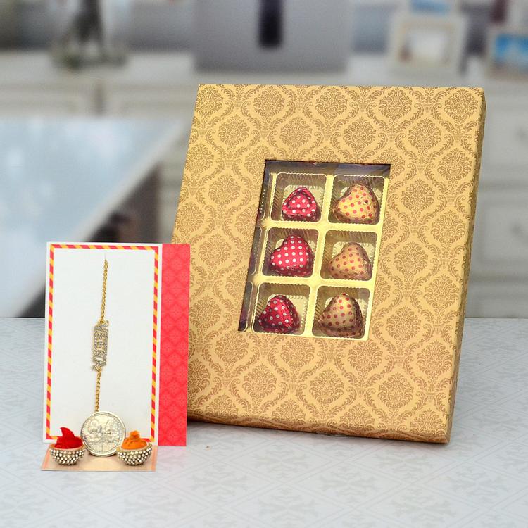 250gm Handmade Chocolates in a Box & Rakhi