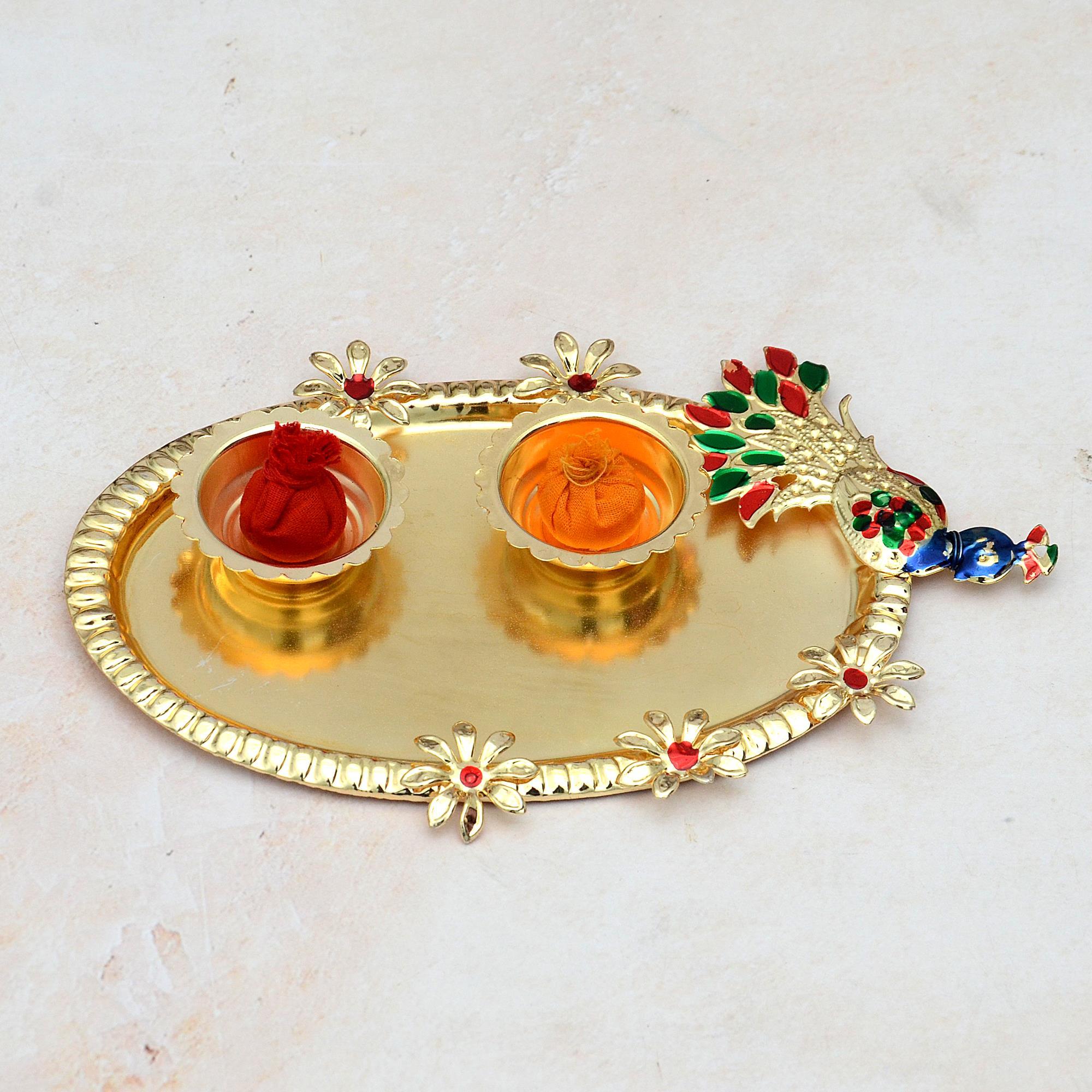 Small Golden Peacock Thali | Exclusive Thalis