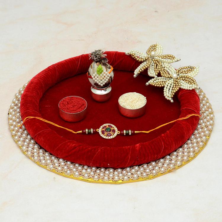 Pearl Flower Thali & Stone Rakhi