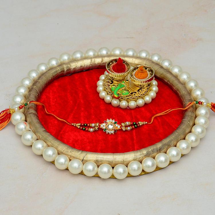 Decorated Moti Thali, Kundan Rakhi