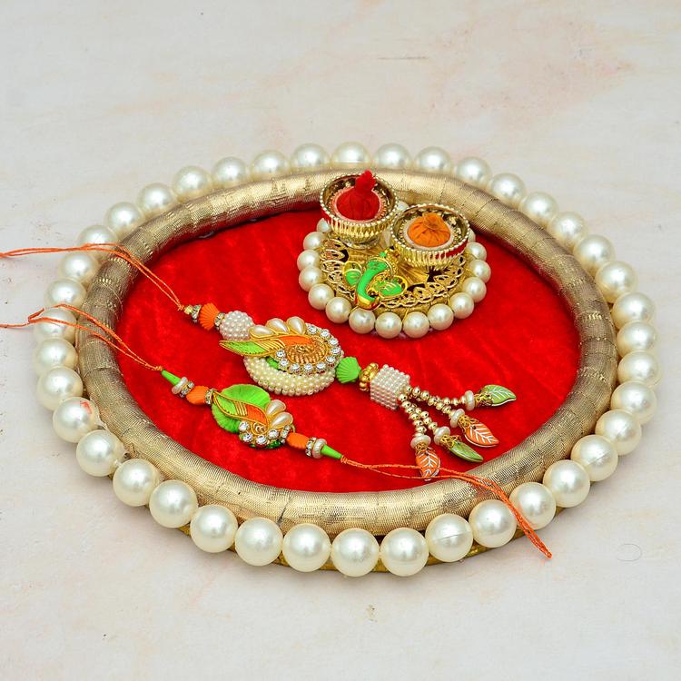 Decorated Moti Thali, Bhaiya Bhabi Rakhi