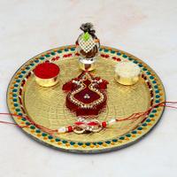 Puja Thali - Designer Kalash Thali with Zardosi Rakhi