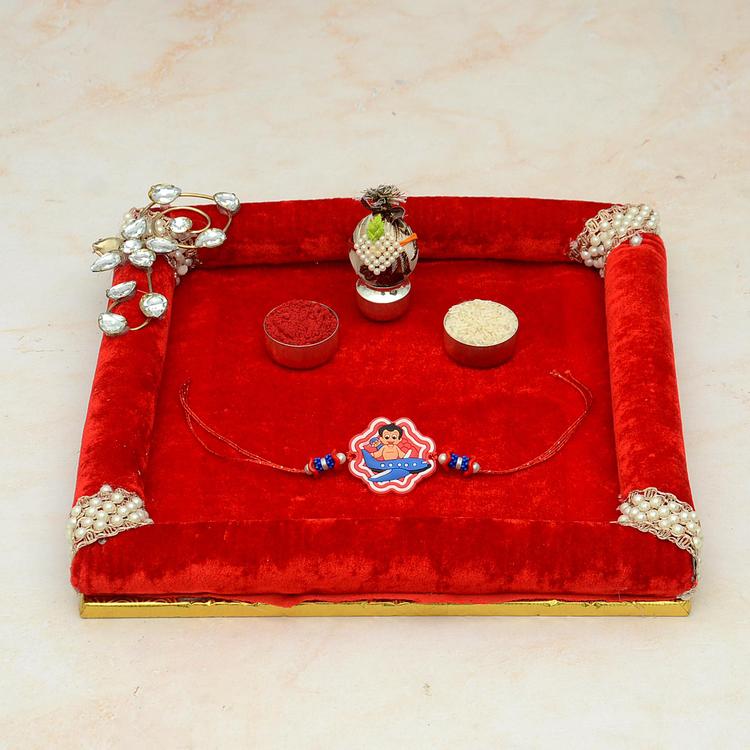 Square Red Thali & Chota Bhim Kids Rakhi