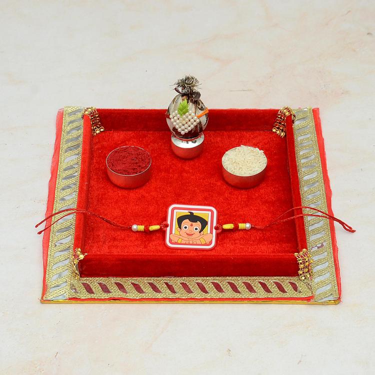 Red Square Thali & Chota Bhim Kids Rakhi