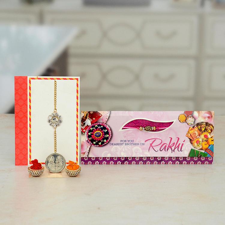 Alluring Purple Rakhi Greetings Card with Rakhi