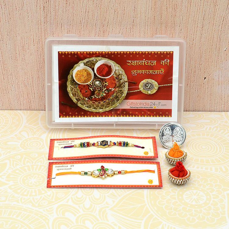 Set of 2 Ganesha and Swastik Rakhi