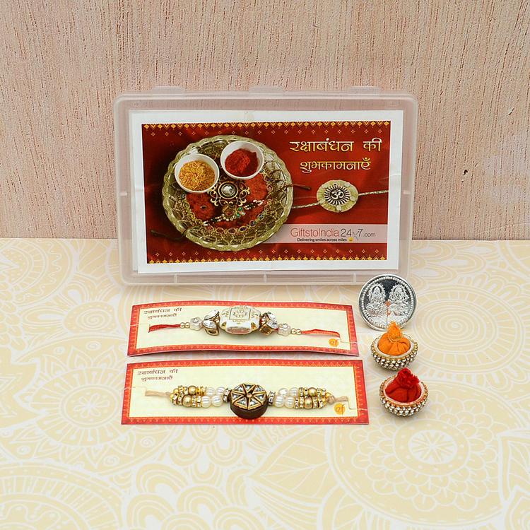 Set of 2 Wooden and Kundan Rakhi