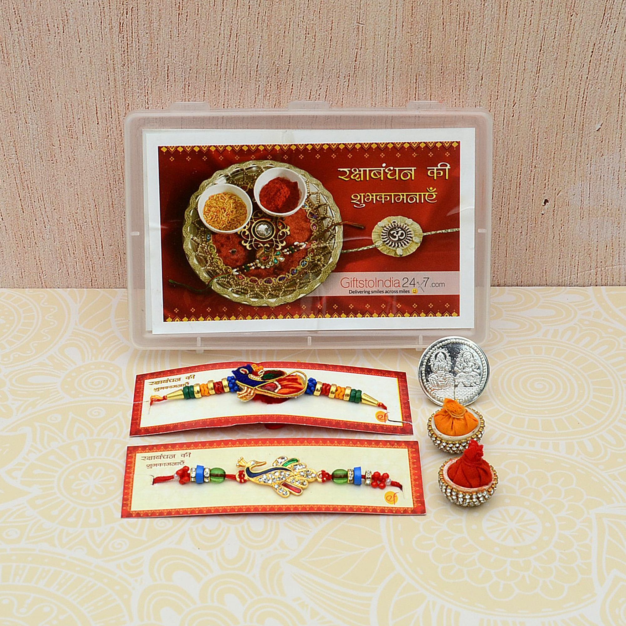 Set of 2 Peacock Rakhis | Rakhi Sets