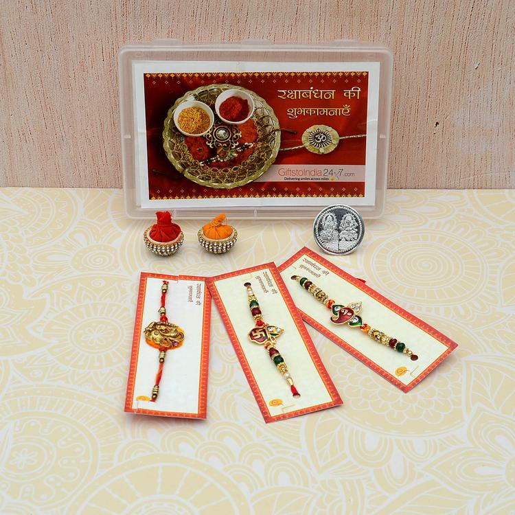 Set of 3 Ganensha and Swastik Rakhi