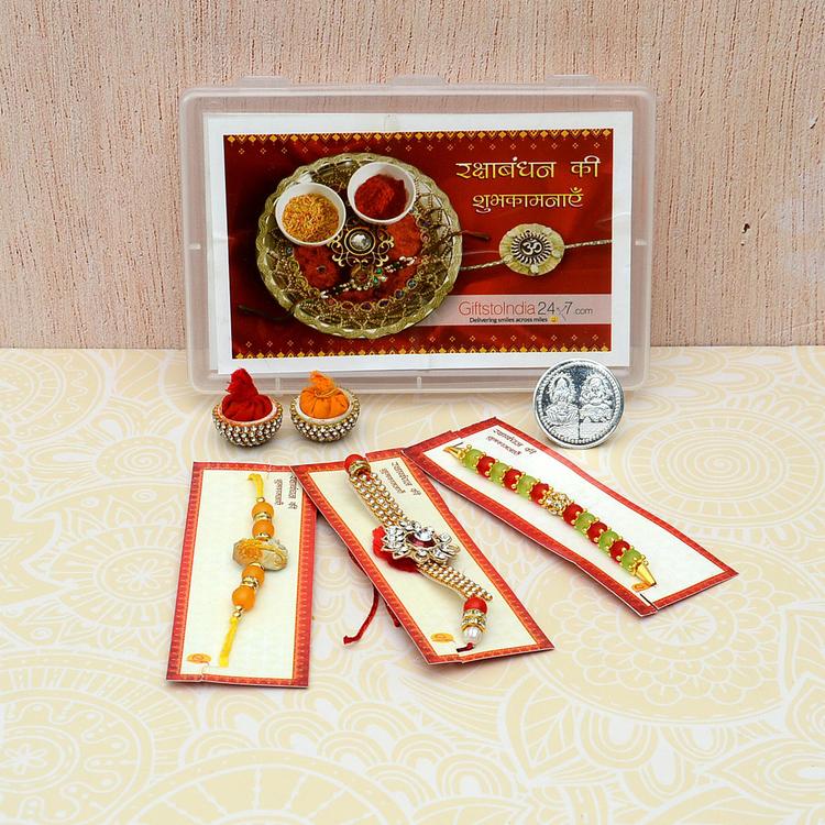 Set of 3 Beads and Stones Rakhi