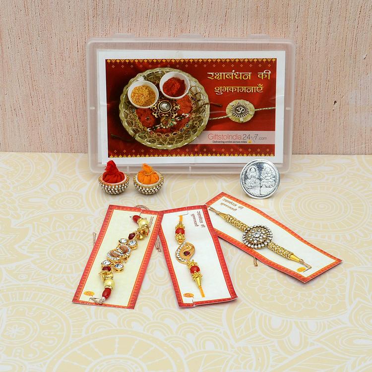 Set of 3 Designer Metallic Rakhis