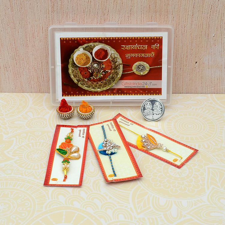 Set of 3 Stylish Zardosi Rakhis