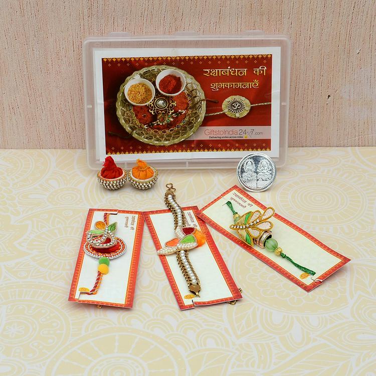 Set of 3 Designer Zardosi Rakhis
