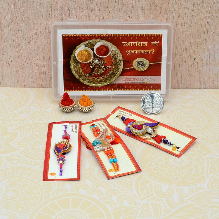 Set of 3 Colorful Zardosi Rakhis